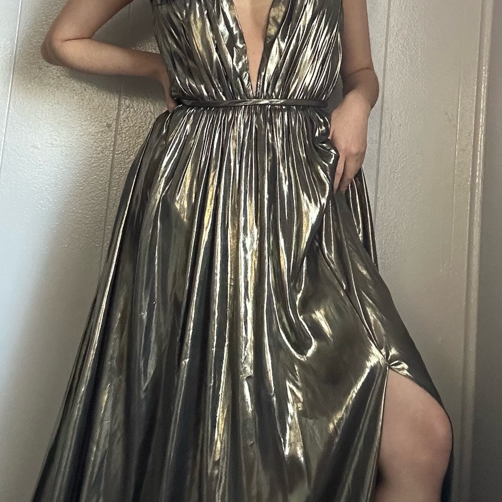 Theia Metallic Gold Maxi Dress